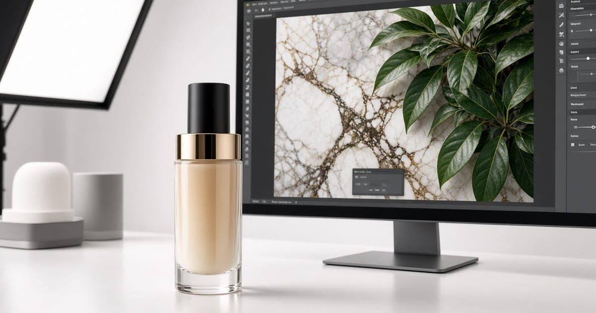 Studiyada real məhsul fotosu və AI generative fill fon kompozisiyası